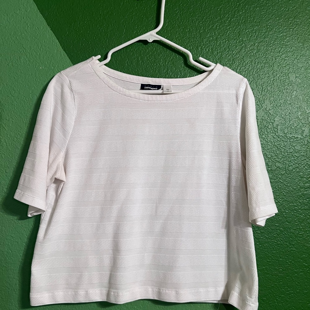 Basic Editions White Striped Short Sleeve Top